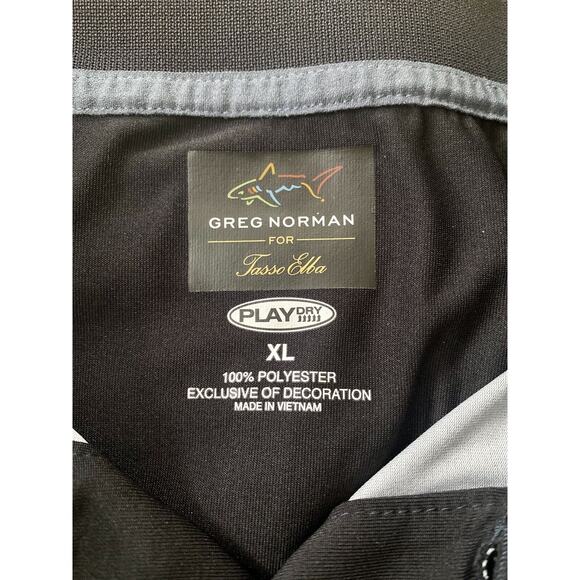 GREG NORMAN Tasso Elba Black Gray Golf Polo Shirt Short Sleeve Play Dry Size XL - Picture 2 of 8